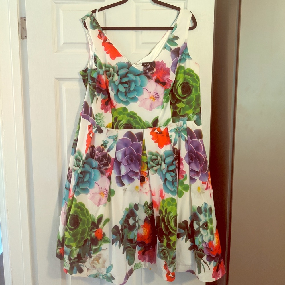City Chic Fit And Flare Succulents Dress